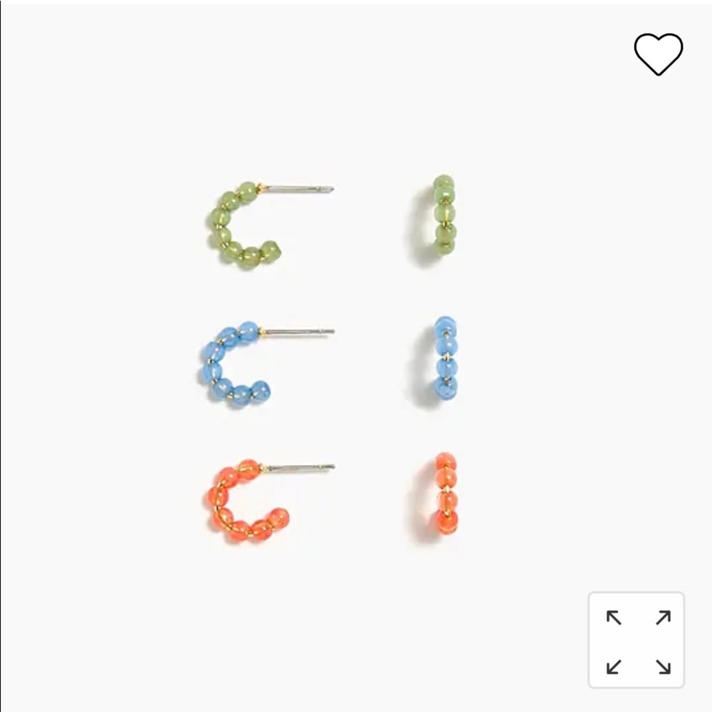 NWT J. Crew Factory Beaded Mini Hoop /Huggie Earring Set (3) - Green, Blue, Red